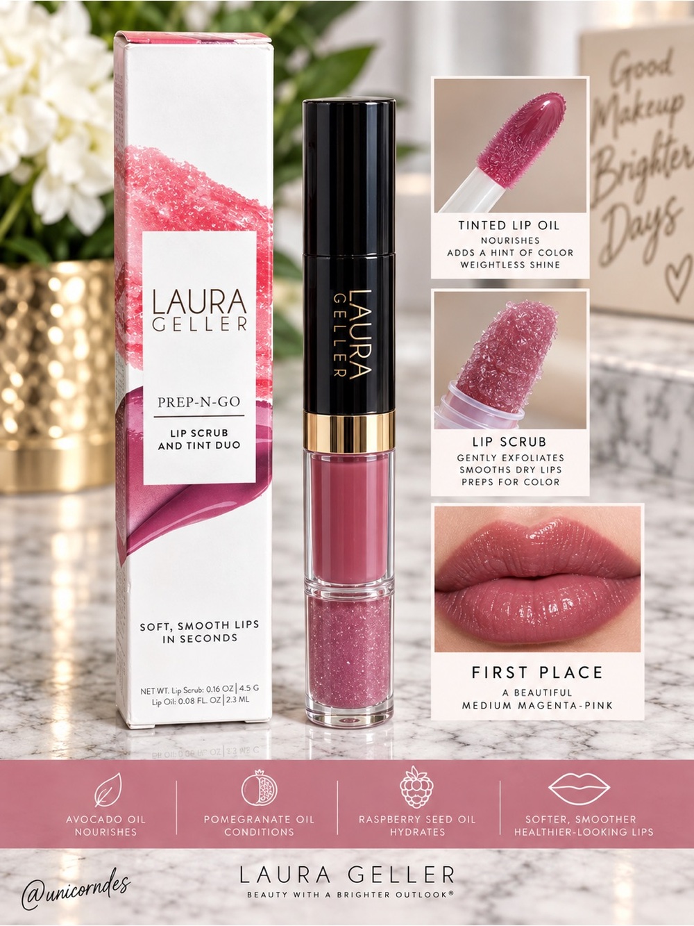 Laura Geller Prep-N-Go Lip Scrub & Tint Duo First Place 2-in-1 Lip Treatment